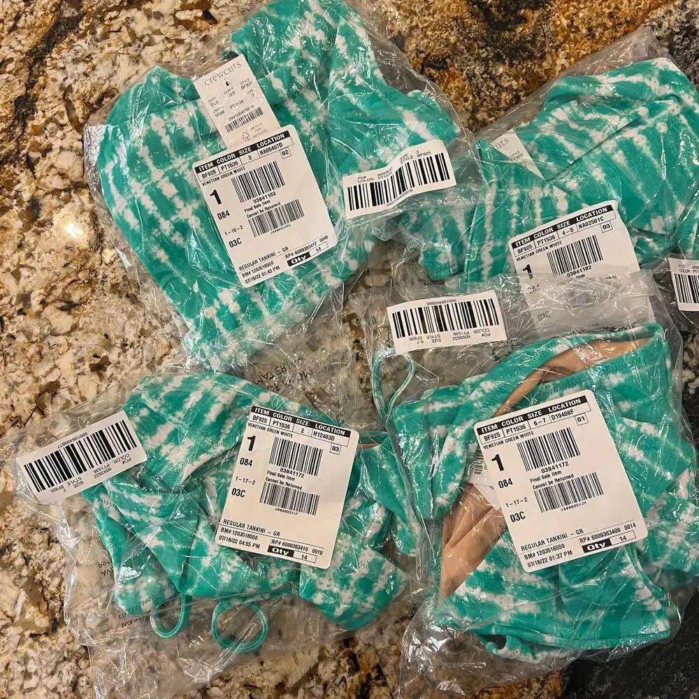 NWT J. Crew Girls' Green & White Tie-Dyed Tankini Swimsuit -